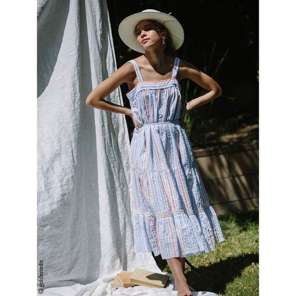 lemlem Bahiri Sweepy Striped Dress in Light Sky Blue size Medium NWT - Picture 2 of 11